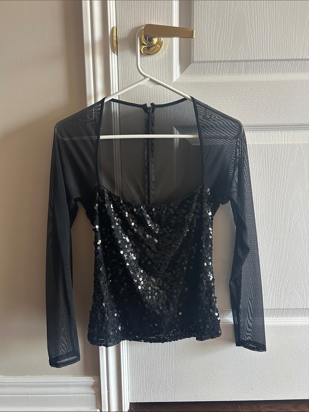 Tadashi Evening Sequined and Sheer Black Top - Size XS - Excellent Condition